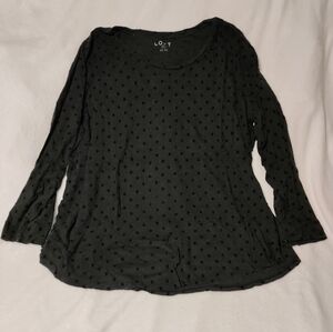 Loft long 3/4 sleeve t with velvet like polka dots